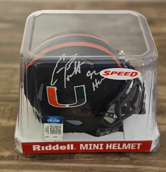 Gino Torretta Signed Miami Black Riddell Speed Mini Helmet w/92 Heisman (SS COA)