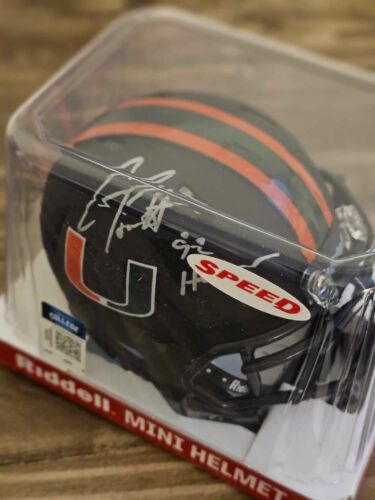 Gino Torretta Signed Miami Black Riddell Speed Mini Helmet w/92 Heisman (SS COA)
